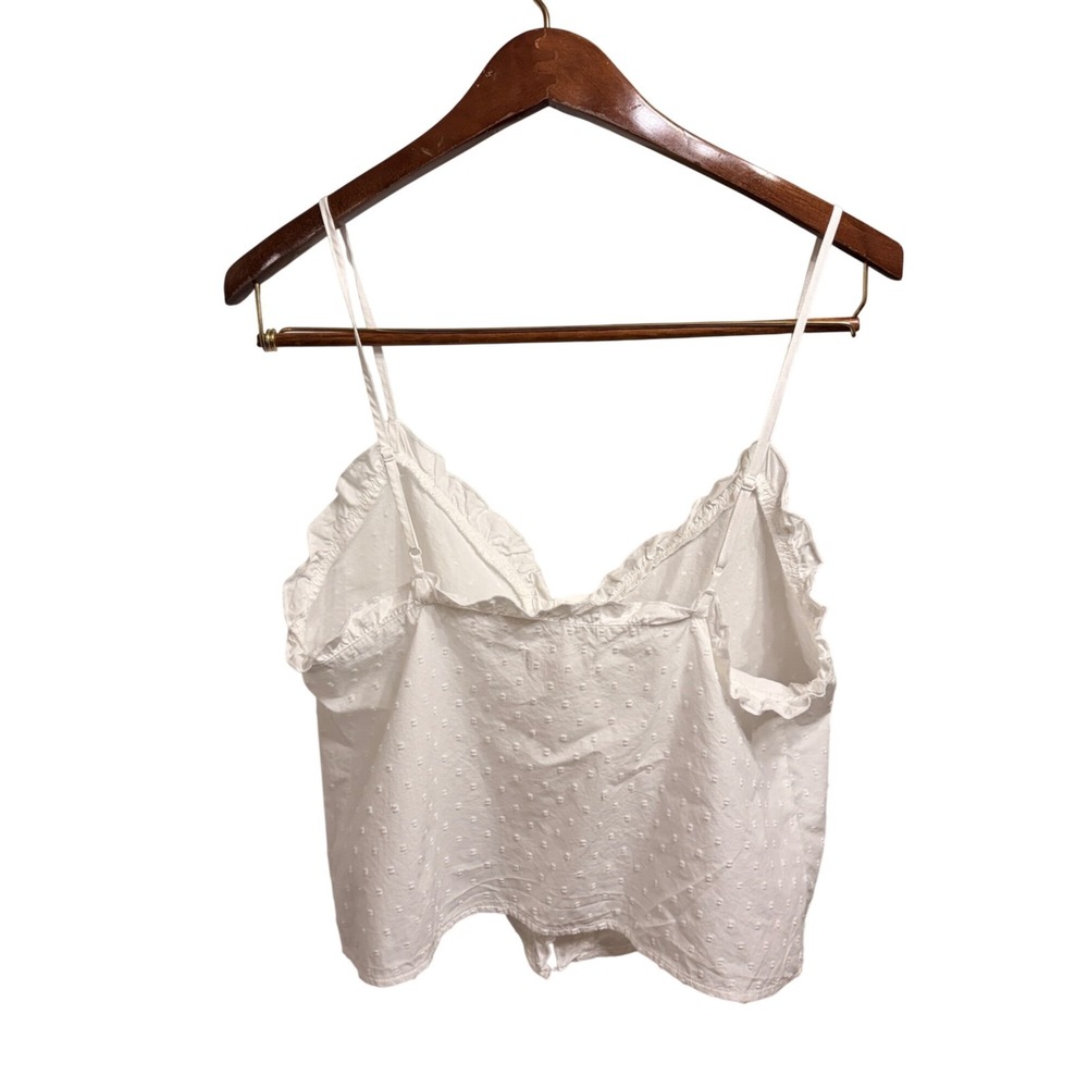 White Eyelet Top Ruffled Trim Spaghetti Straps Front Tie Sz M Coquette Fairycore - Picture 8 of 11